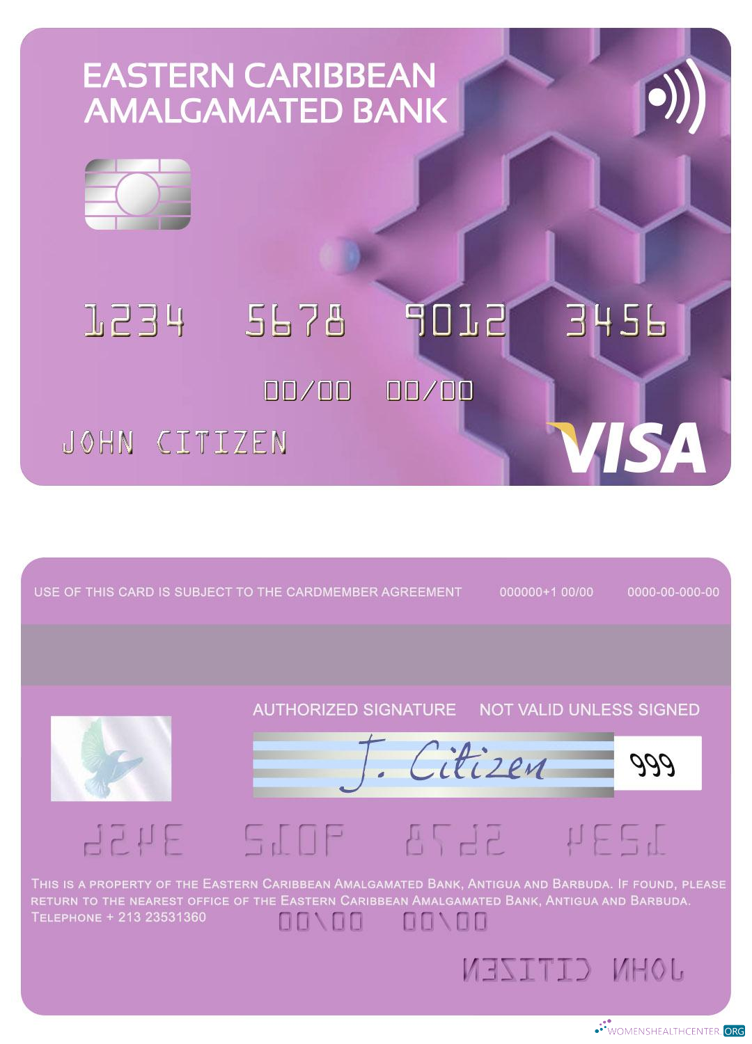 Download Antigua and Barbuda Eastern Caribbean Amalgamated Bank visa card Photoshop template